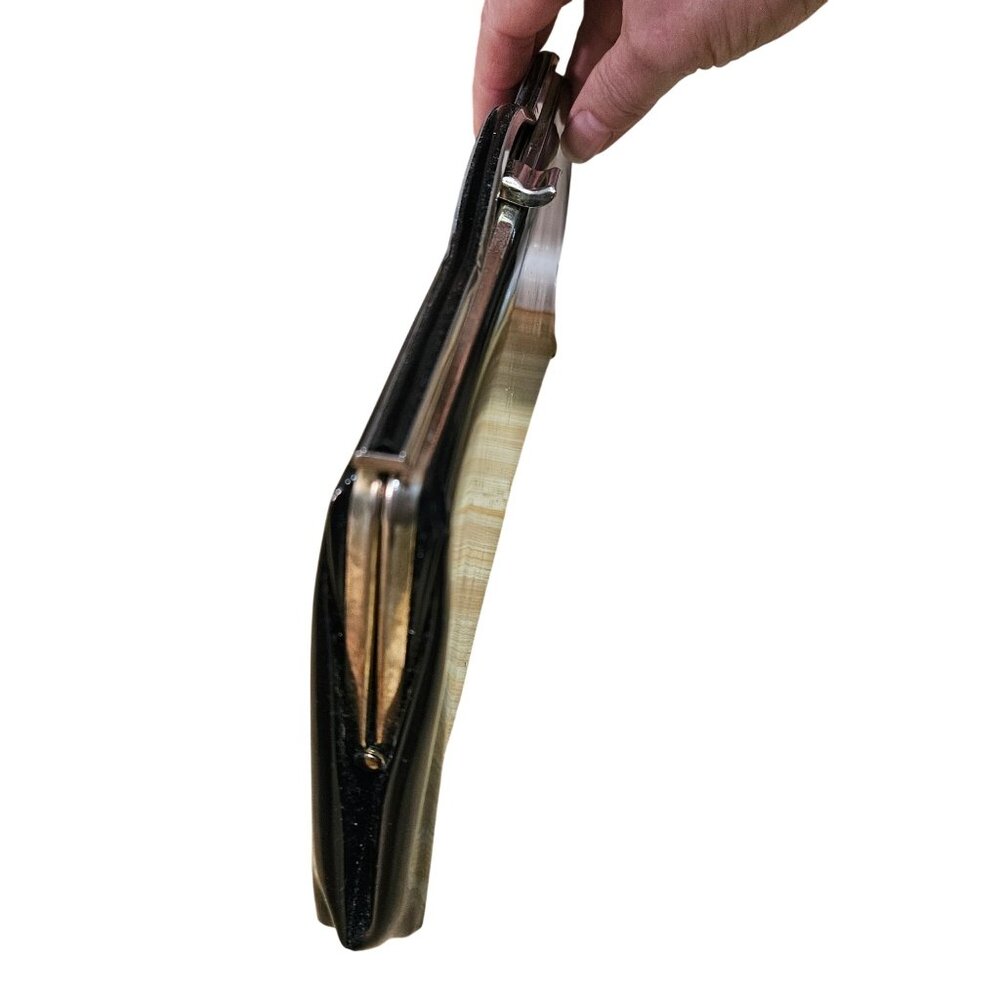 Vintage Black Patent Leather Clutch Purse With Goldtone Frame Clasp Closure - Picture 4 of 9